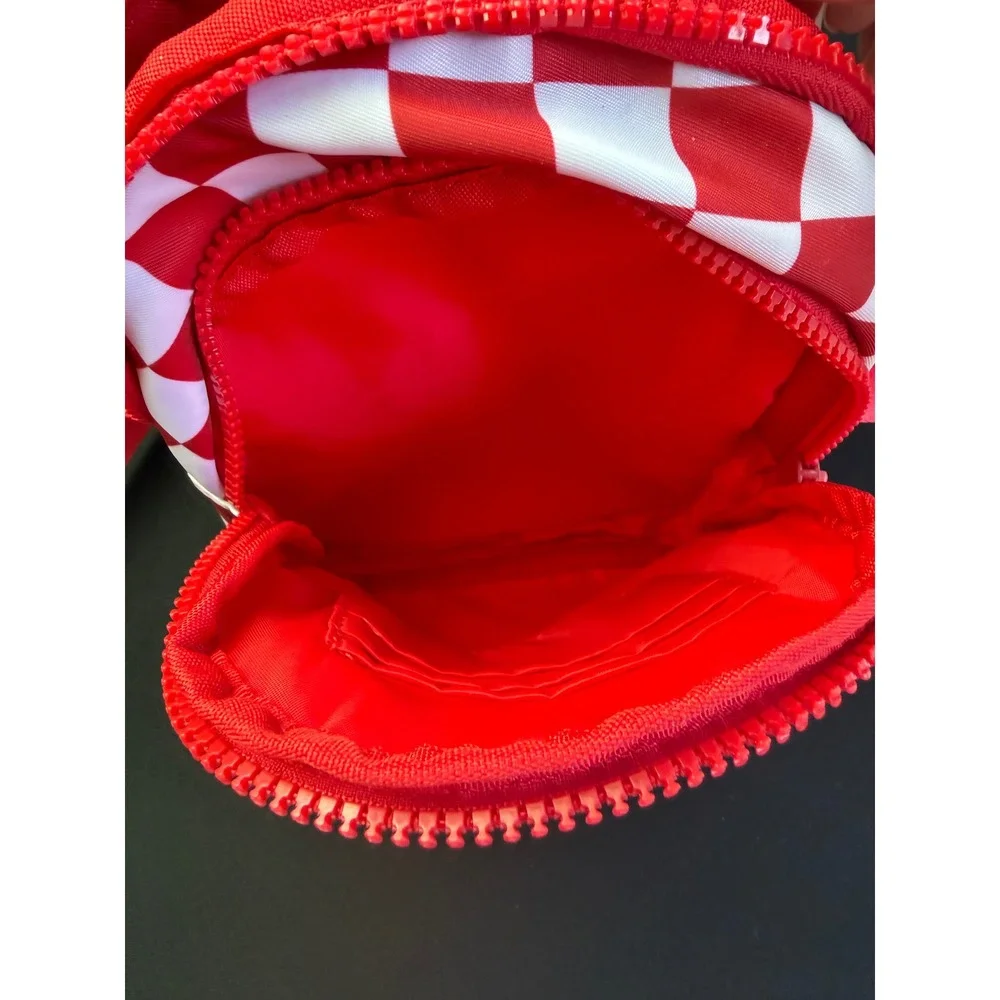 Checkerboard Sling Bag Small Red White Crossbody Backpack Festival Bag Parks